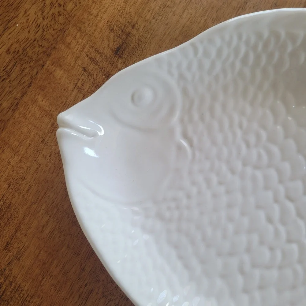 Pottery Barn Seashore Fish Plate Small White Ceramic Coastal Serving Dish